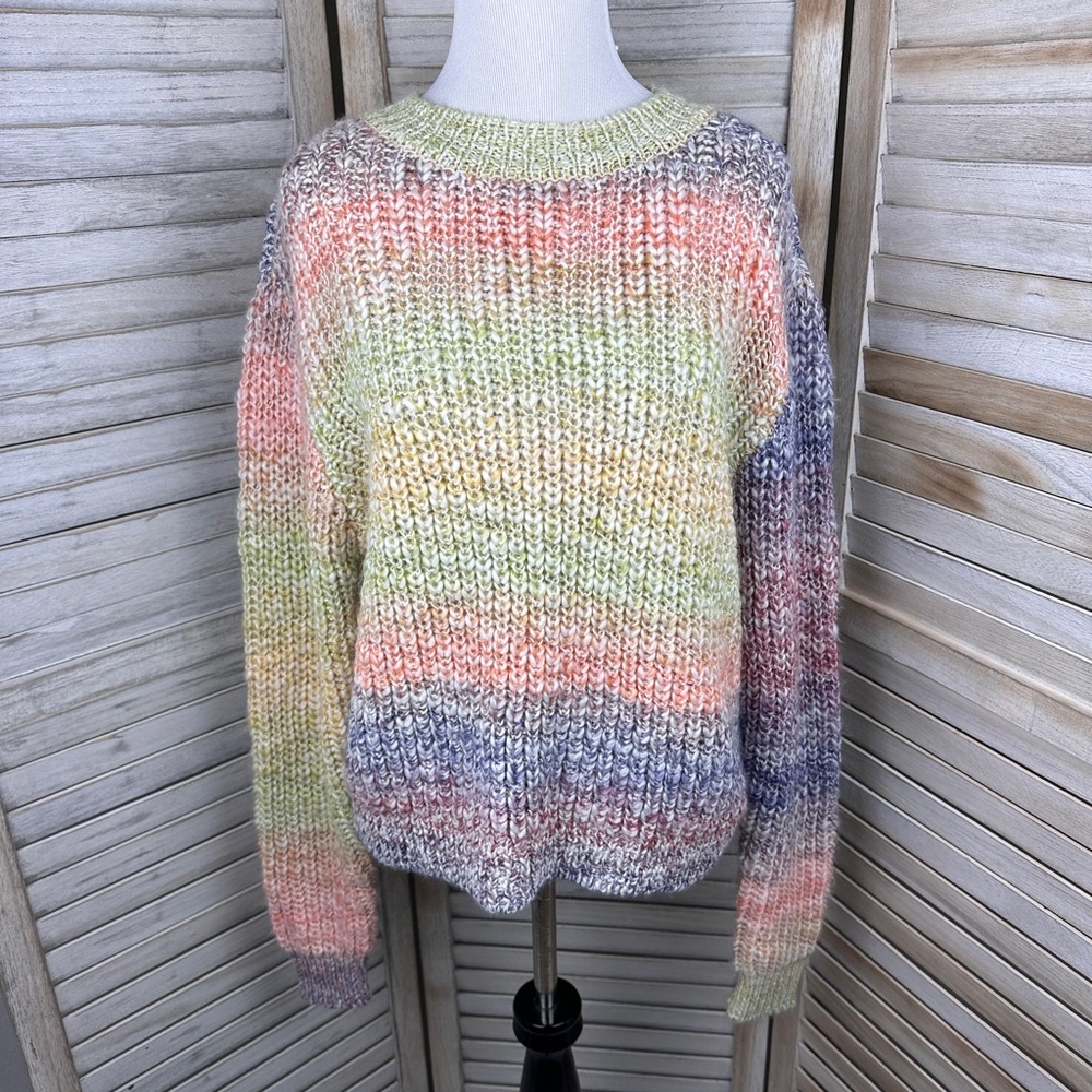 Mi Ami Rainbow Soft Cozy Knitted Crewneck Sweater Size Medium